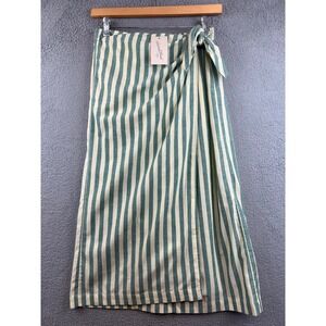New Universal Thread Green Cream Striped Linen Blend Tie Wrap Midi Skirt Mens M